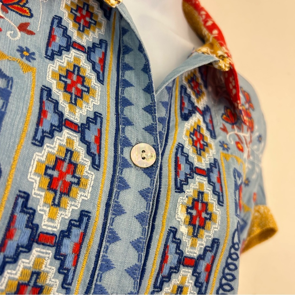 John Mark Boho Embroidered Button-Down Top Size M… - image 4